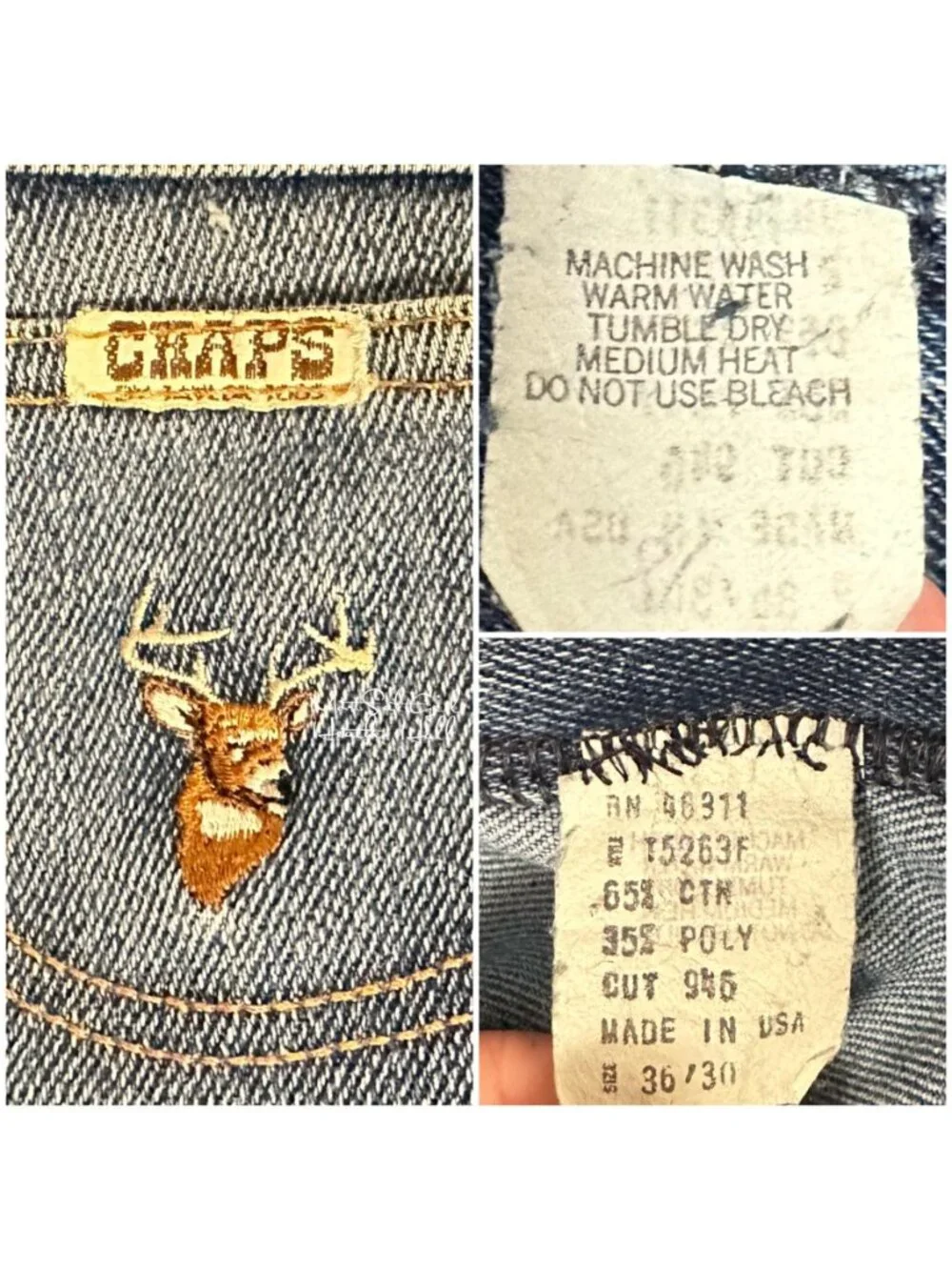 Vtg 70's Chaps Taylor Togs Stretch USA Made Embroidered Deer Relaxed Fit Jeans
